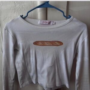 White Long Sleeve Top with Baguette Graphic